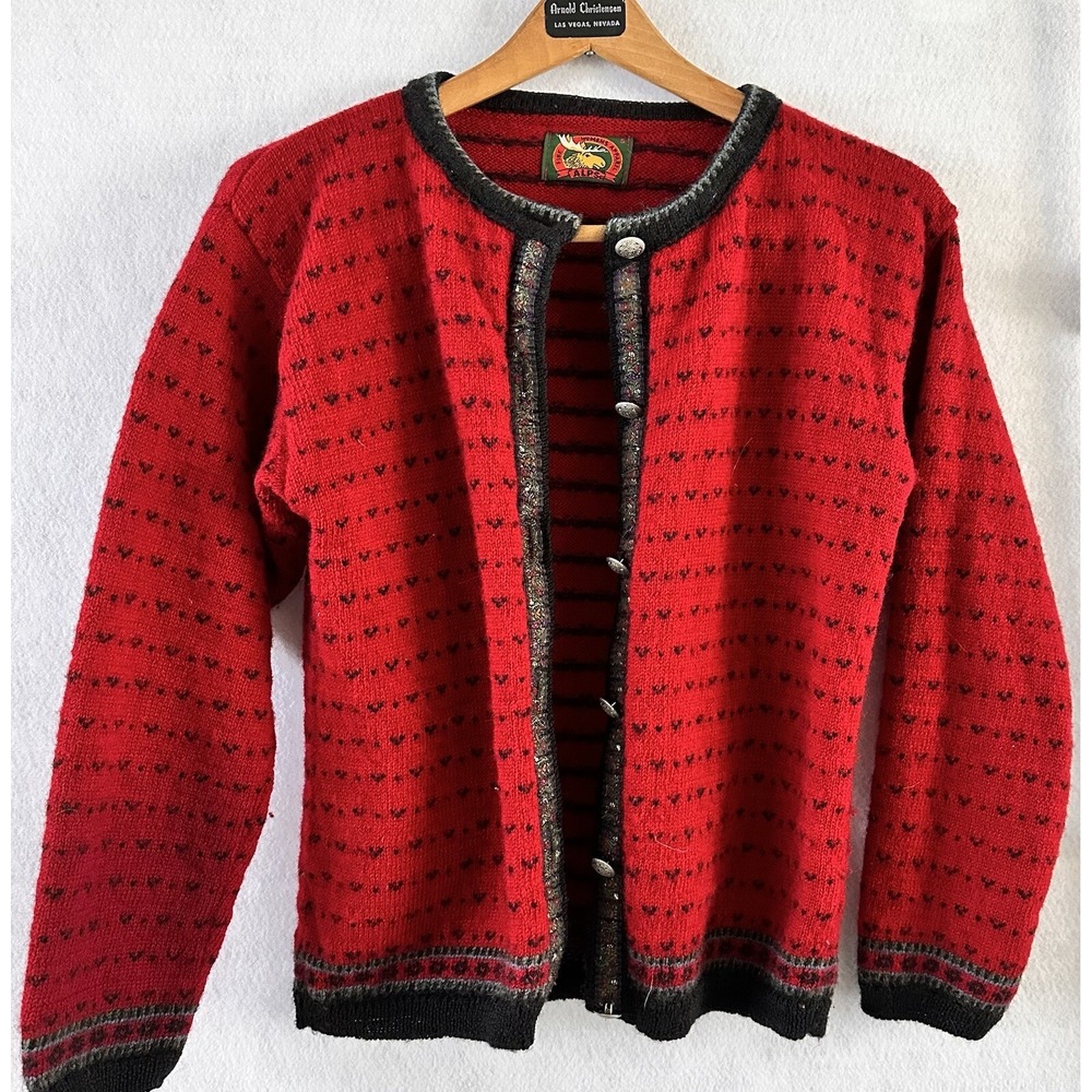 Alps Wool Blend Cardigan Sweater Retro Cottagecore Red Women’s Small